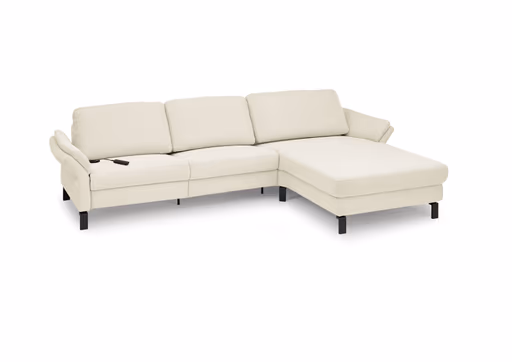 Ecksofa CALM PREMIUM 2.0 - 3-Sitzer mit Longchair rechts, Relaxfunktion motorisch, Armlehne verstellbar, Stoff, Natur