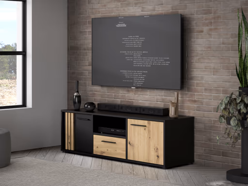 TV-Board FLORISS- Schwarz, Eiche Dekor