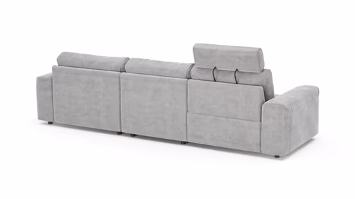 Ecksofa Balok - 2,5-Sitzer mit Longchair groß rechts, inkl. Relaxfunktion (motorisch) und Kopfstütze, Stoff, Eisengrau