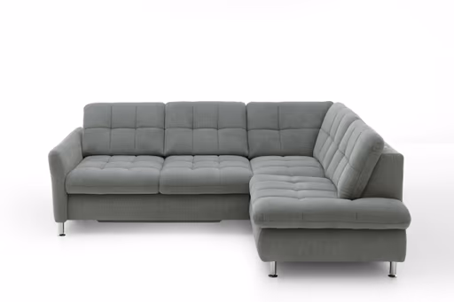 Ecksofa - 2,5-Sitzer mit Ecke rechts, Sitztiefe verstellbar (manuell), Chenilleflachgewebe, Eisengrau
