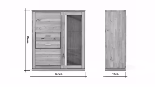 Highboard Faro Plus - BH ca. 102x116 cm, Wildeiche massiv, Bianco