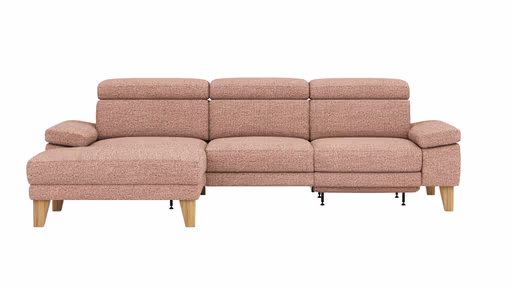 Ecksofa Hudson - Longchair links mit 2,5-Sitzer, inkl. Kopfteil/Armlehne verstellbar und Relaxfunktion (motorisch), Stoff, Kupfer