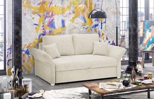 Sofa JORDEN - 2,5-Sitzer, inkl. Schlaffunktion, verstellbare Armlehnen, Stoff, Creme
