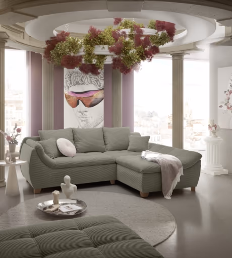 Ecksofa JAMILA - 2-Sitzer, Ecke rechts, Stoff, Taupe