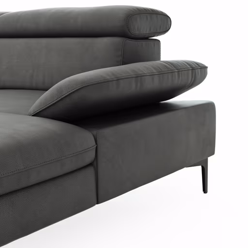 Ecksofa Felipa - 2,5-Sitzer mit Longchair rechts inkl. Armlehne verstellbar und Rückenlehne/Sitztiefe verstellbar (motorisch), Leder, Grau
