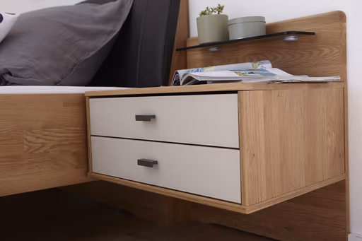 Nachttisch Lenoso - Eiche Nachbildung, Glas Champagner