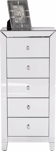 Hochkommode- Weiß, Lackiert, Glas, Verspiegelt