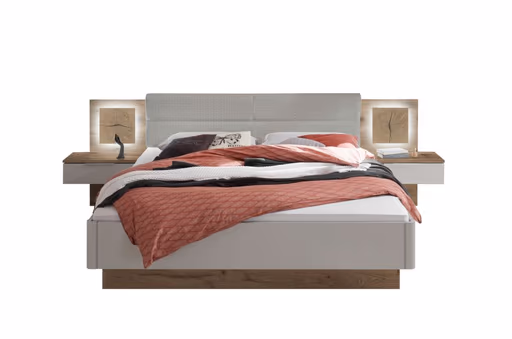 Bettanlage- Liegefläche ca. 180x200 cm, Eiche Dekor, Hellgrau, Hirnholz