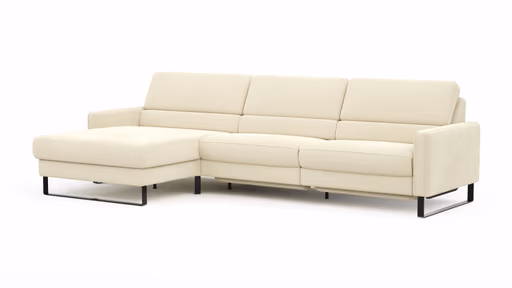 Ecksofa Valera - Longchair mit 3-Sitzer rechts inkl. Rückenlehne verstellbar und Relaxfunktion motorisch, Stoff, Natur