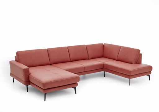 Wohnlandschaft - Longchair links mit 2,5-Sitzer und Ecke rechts, Stoff, Rot