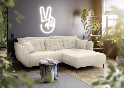 Ecksofa JANEK - 2,5-Sitzer, Ecke rechts, Stoff, Creme