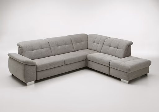 Ecksofa - 3-Sitzer mit Ecke rechts, Kopfteil verstellbar, Stoff, Silbergrau