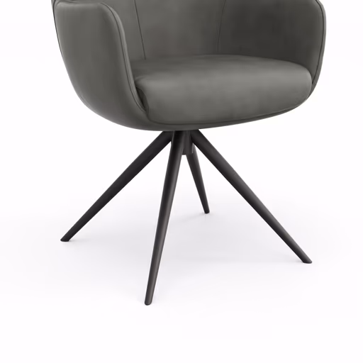 Armlehnstuhl Mis - Leder, Dunkelgrau, Gestell, Anthrazit