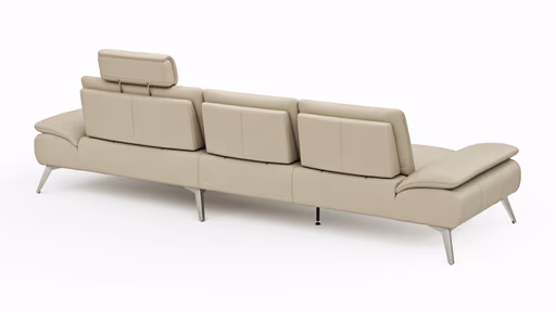 Ecksofa Collina - 2,5-Sitzer, Longchair rechts, inklusive Kopfstütze, Leder, Ecru