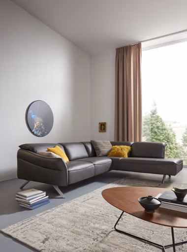 Ecksofa Bormio - 2,5-Sitzer mit Ecke rechts inklusive Relaxfunktion (motorisch), Leder, Schwarz