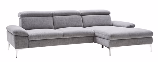Ecksofa Felipa - 2,5 sitzer, Longchair rechts, Stoff, grau