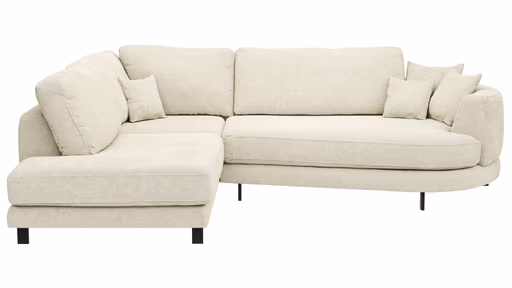 Ecksofa Solenne - Ottomane links mit Diwan rund rechts, Stoff, Weiß