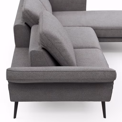 Ecksofa Estrela - 2,5-Sitzer mit Longchair rechts inkl. Rücken-/Armlehnen- und Sitztiefenverstellung, Stoff, Grau