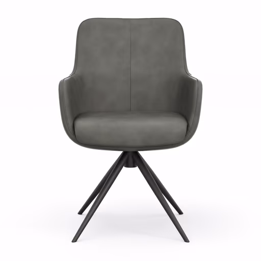 Armlehnstuhl Mis - Leder, Dunkelgrau, Gestell, Anthrazit