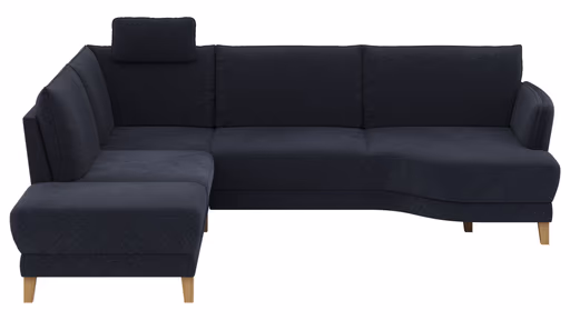 Sofa Stamford - inkl. Armlehne verstellbar und Kopfstütze, Ecksofa 2-sitzig und Abschlusshocker links mit 3,5-Sitzer, Bogen rechts, Stoff, Dunkelblau