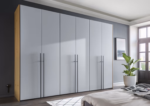 Drehtürenschrank Colorado - B ca. 307 cm, Glas, Hellgrau matt