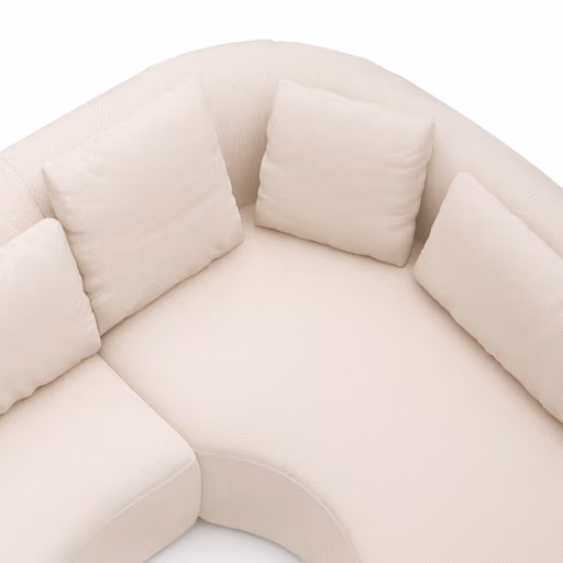 Ecksofa Karasu - 3-Sitzer mit Ottomane rechts, Stoff, Creme