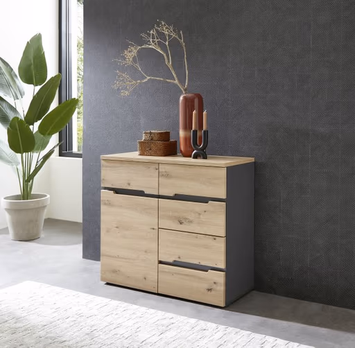 Kommode - B ca. 90 cm, Artisan Eiche Nachbildung, Graphit