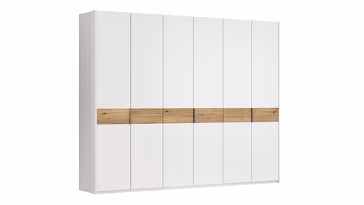 Drehtürenschrank Viana - B ca. 303 cm, Lack, Weiß, Riffholz, Wildeiche