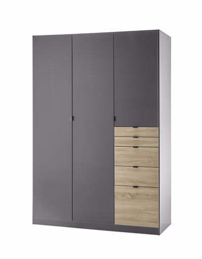 Drehtürenschrank ROVANO- B ca. 136 cm, Dunkelgrau, Eiche Dekor