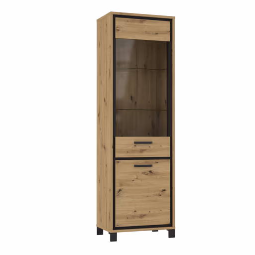 Vitrine FARIDA - mit Beleuchtung, Eiche Dekor, Schwarz