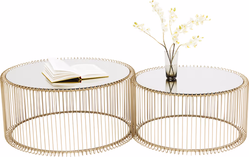 Couchtisch- 2-er Set, Messing, Pulverbeschichtet, Goldfarben, Glas