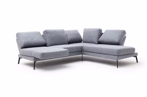 Ecksofa - 2-Sitzer mit Ecke rechts, Rückenlehne/Armlehne verstellbar (manuell), Drehsitz (manuell), Flachgewebe, Graublau