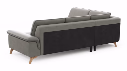 Ecksofa Tulsa KS - 1,5-Sitzer mit Anstellhocker links, Spitzecke und 2,5-Sitzer rechts, Leder, Graubeige