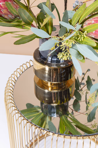 Beistelltisch- 2-er Set, Messing, Pulverbeschichtet, Goldfarben, Glas