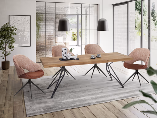 Esstisch - LB ca. 240x100 cm, Wildeiche massiv geölt, Baumkante, Schwarz