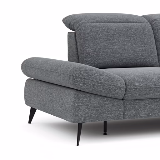 Ecksofa Alegria - 2,5-Sitzer mit Ecke rechts inkl. Schlaffunktion und Kopfteil/ Armteil/ Sitztiefe verstellbar, Stoff, Graublau