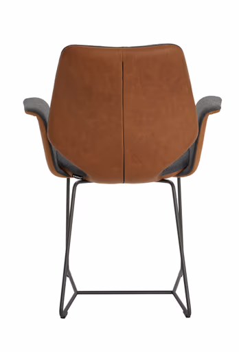 Armlehnstuhl Penthouse - Stoff, Steingrau, Leder, Cognac, Kufen, Anthrazit