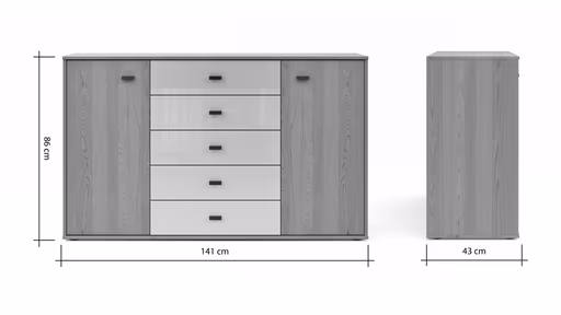 Kommode Lenoso - Eiche massiv, Glas Champagner