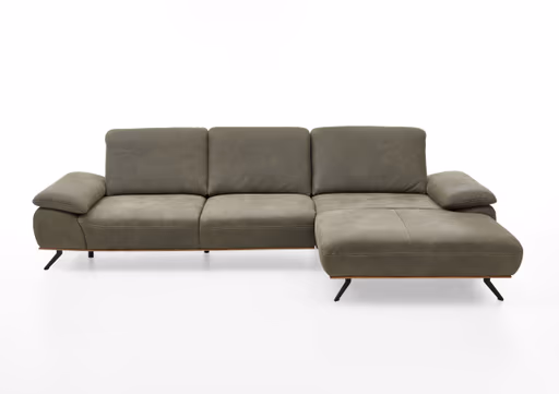 Ecksofa - 3-Sitzer mit Longchair rechts, Leder, Olive