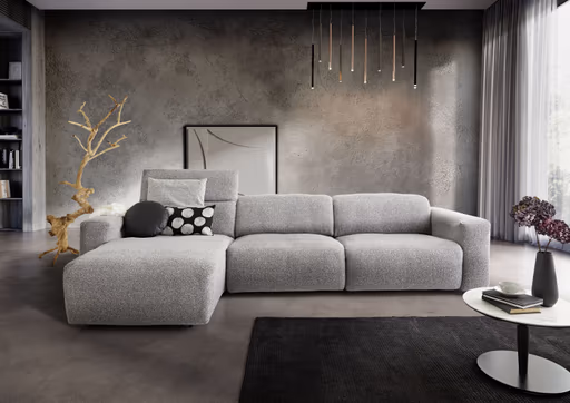 Ecksofa - Longchair links mit 2-Sitzer, Stoff, Hellgrau