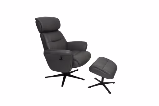 TV-Sessel MIO mit Hocker - drehbar, Relaxfunktion, Kopfteilverstellung, Leder, Dunkelgrau