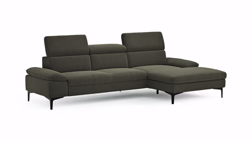 Ecksofa Felipa - 2,5-Sitzer mit Longchair rechts inkl. Kopfteil verstellbar, Stoff, Dunkelgrün