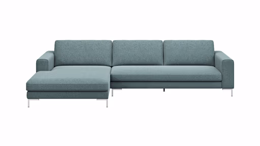 Ecksofa Solano - Longchair Links mit 2,5-Sitzer, Boucle, Seablue