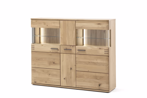 Highboard - mit Beleuchtung, Eiche teilmassiv 