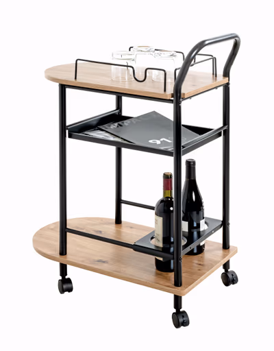 Servierwagen - B/H/T ca. 65x83x35 cm, Eiche Nachbildung, Schwarz