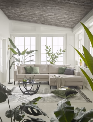 Ecksofa- 3-Sitzer, Ecke rechts, Stoff, Beige