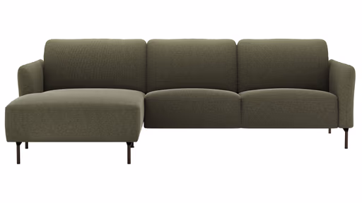 Ecksofa Leona - Longchair links mit 3-Sitzer rechts, Stoff, Braungrün