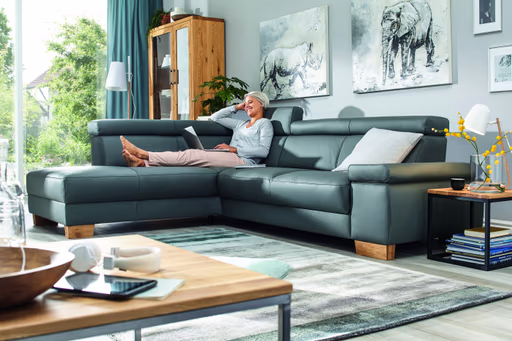 Ecksofa Philadelphia - Ecke links, 2,5-Sitzer, Kopfteil verstellbar (manuell), Leder, Anthrazit