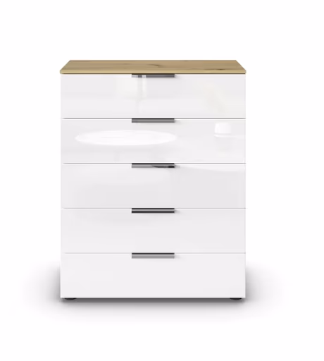 Kommode RIPP- Eiche Dekor, Glas, Weiß