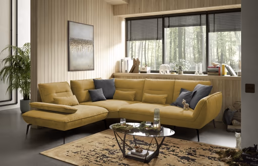 Ecksofa PAYTON - Ecke links, 2,5-Sitzer inkl. Rückenneigung, Armteilverstellung, Stoff, Senfgelb